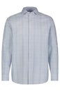 A light blue and white plaid long-sleeve button-down shirt, shown flat against a solid white background.