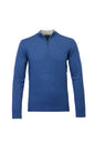 A men's blue long-sleeve quarter-zip sweater displayed on a clean white background.
