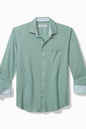 A long-sleeve button-down shirt in a light green and white micro-check pattern, featuring a chest pocket and a patterned inner collar and cuff lining, displayed on a clean white background.